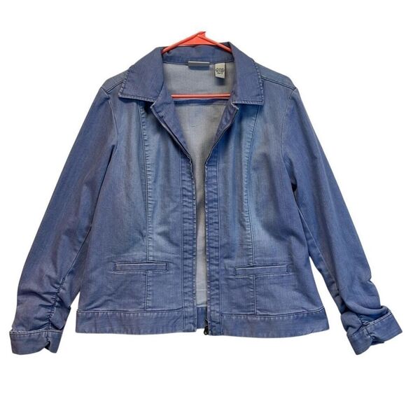 Chico's Jackets & Blazers - CHICO'S Platinum Jacket Women's Size 2 (Large) Blue Denim Full Zip Ruched Sleeve